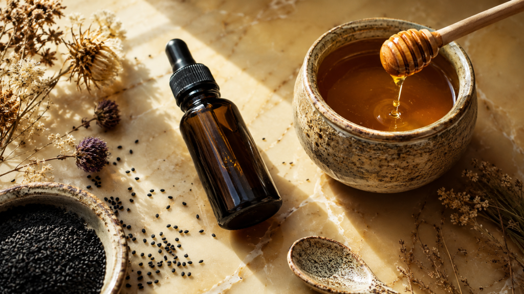 combinaison miel et nigelle pour renforcer l'immunité naturellement -Naturall Sore