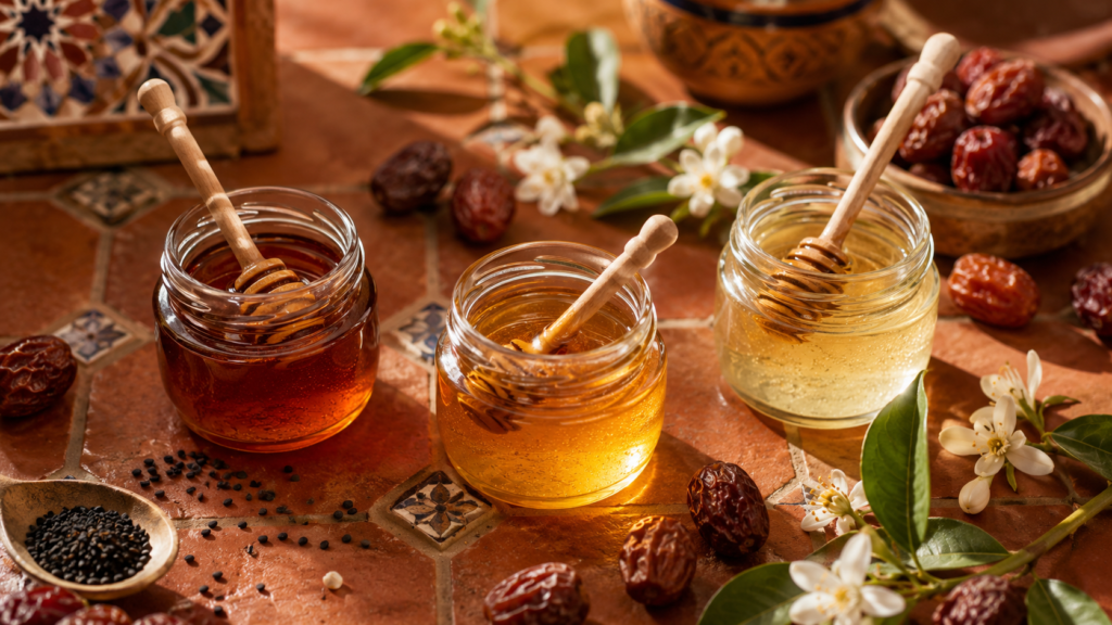 Miel de jujubier, de nigelle ou de fleur d'oranger : quel miel Marocain choisir ? comparatif miels du maroc jujubier nigelle fleur oranger